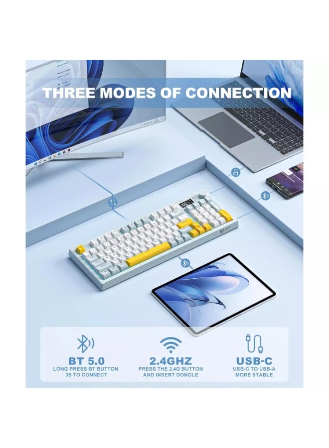 onikuma G80 Tri-Mode Wireless Keyboard with Bluetooth 5.0, 2.4GHz & Wired USB-C Connectivity, Quiet Creamy Membrane Typing, Rainbow RGB Backlight, LCD Display & Multifunction Knob, 2000mAh Battery, 94-Key PBT Keycaps - Image 3